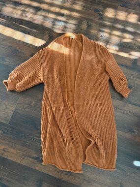 POL Rust Orange Open-Front Chunky Knit Cardigan